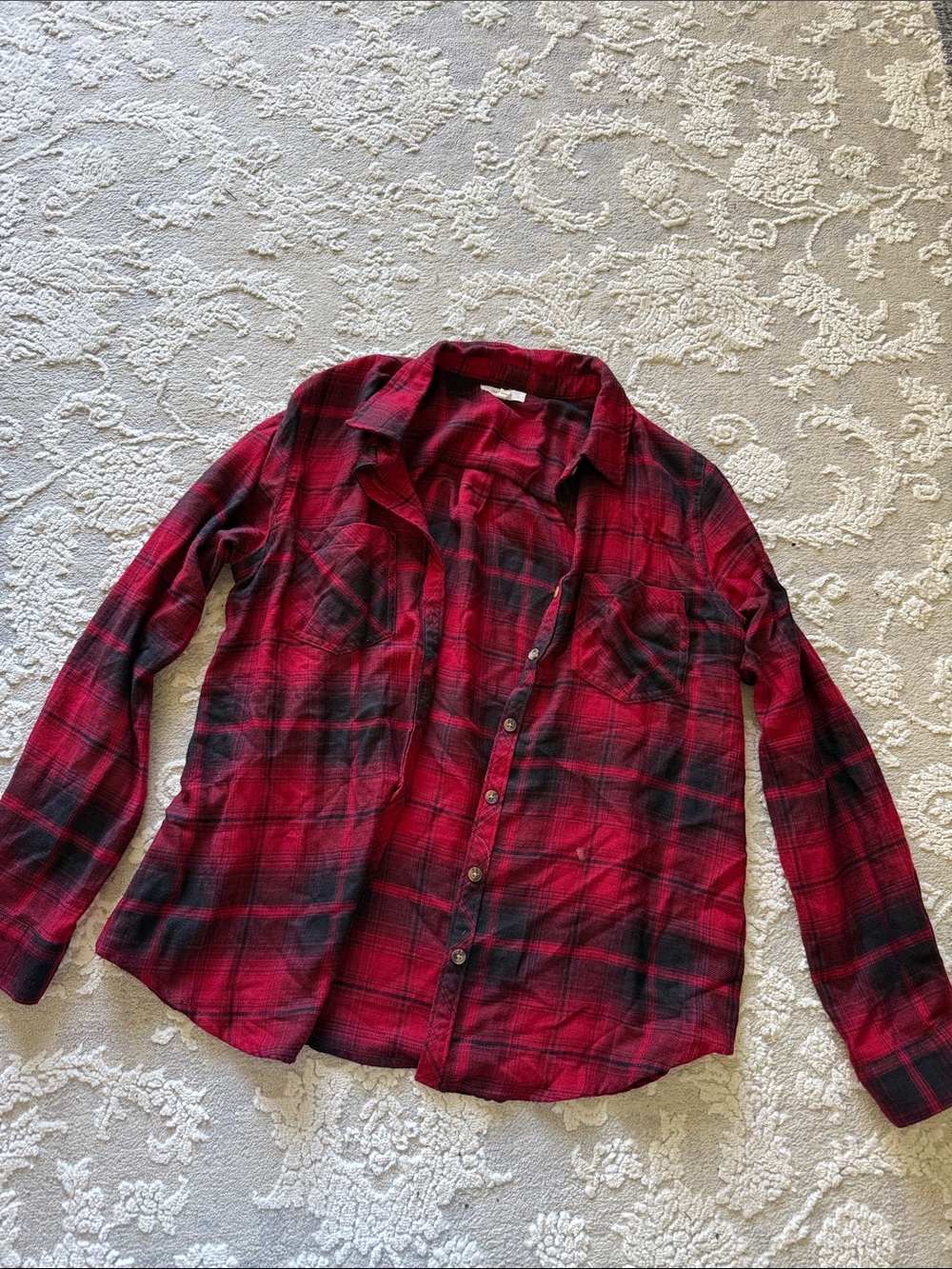 Maurices Red and Black Plaid Button-Down Shirt